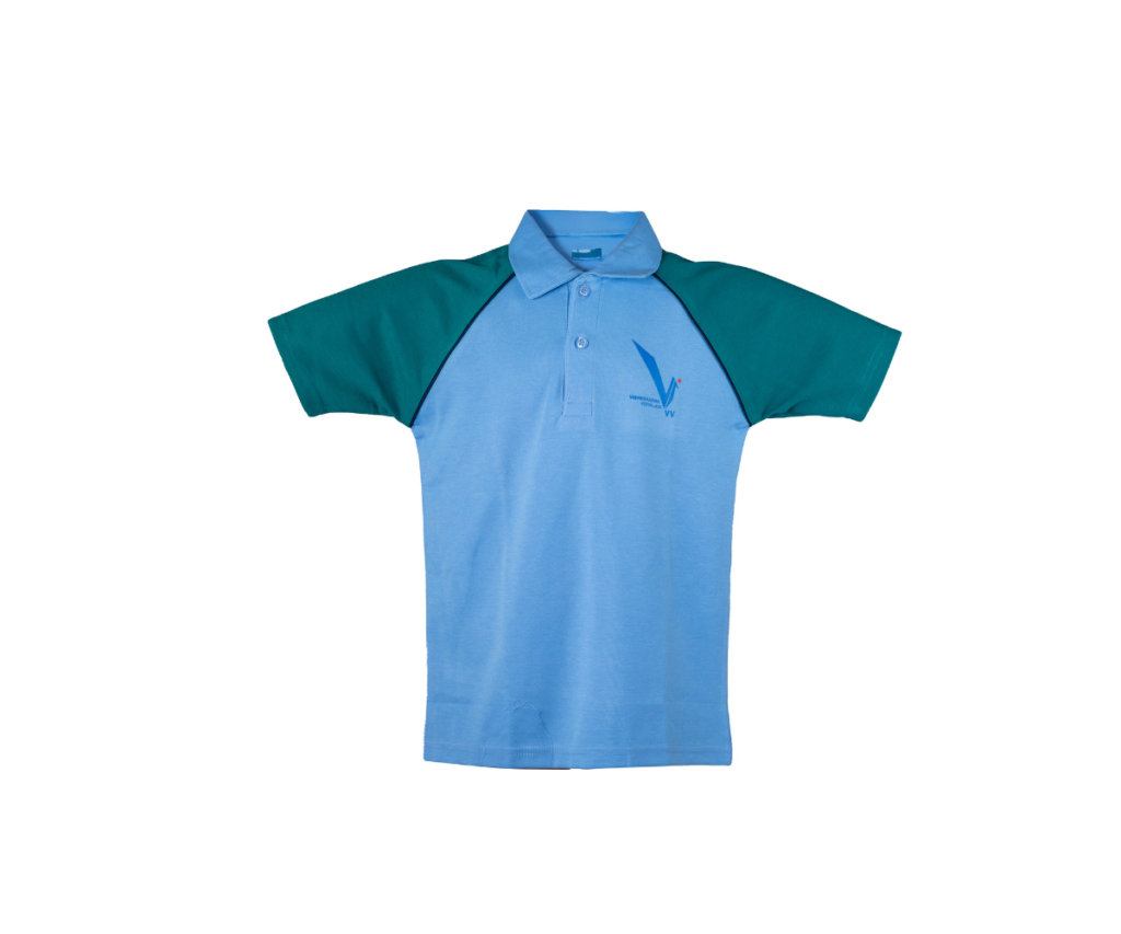 This Sky Blue Sleeves Green shirt is part of the uniform at VVS English.