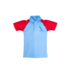 This Sky blue shirt with sleeves red is likely part of the uniform at VVS English.