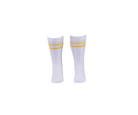 These white socks with yellow stripes are a common and practical item, likely part of the uniform at VVS Marathi.