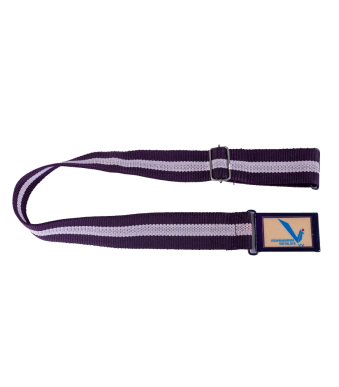 A navy blue belt featuring a stylish blue and tan stripe design, perfect for enhancing any outfit.